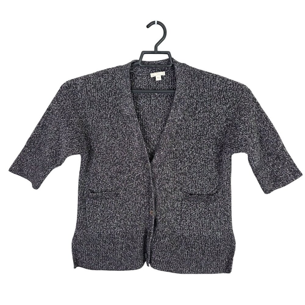 Womens Gap Gray Knit Button Front Cardigan Sweater Short Sleeves & Pockets XS/S